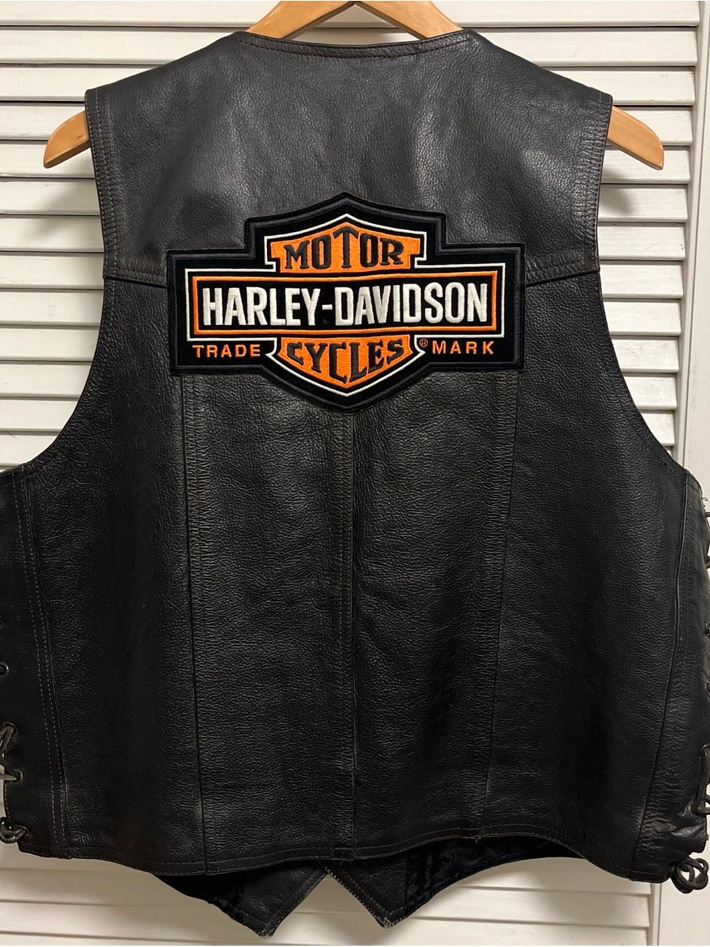 Harley-Davidson Black Leather Vest with side lacing, PINS Included